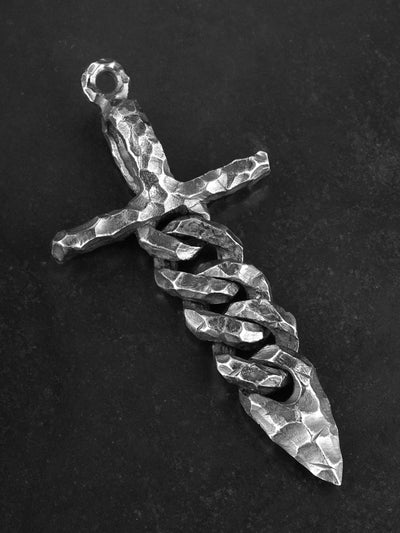Full-Tang Sword Pendant with Chiseled Chain in 925 Silver gobalgoing