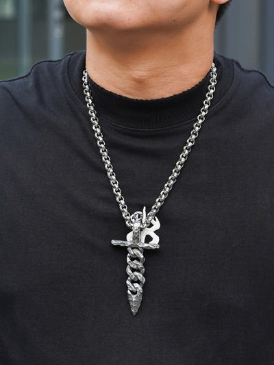 Full-Tang Sword Pendant with Chiseled Chain in 925 Silver gobalgoing