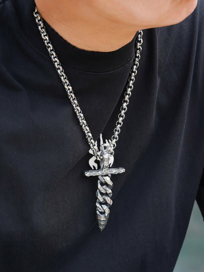 Full-Tang Sword Pendant with Chiseled Chain in 925 Silver gobalgoing