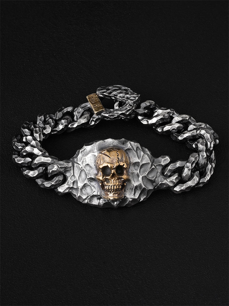 Hand-Hammered Skull Cuff Bracelet in 925 Silver & Copper gobalgoing