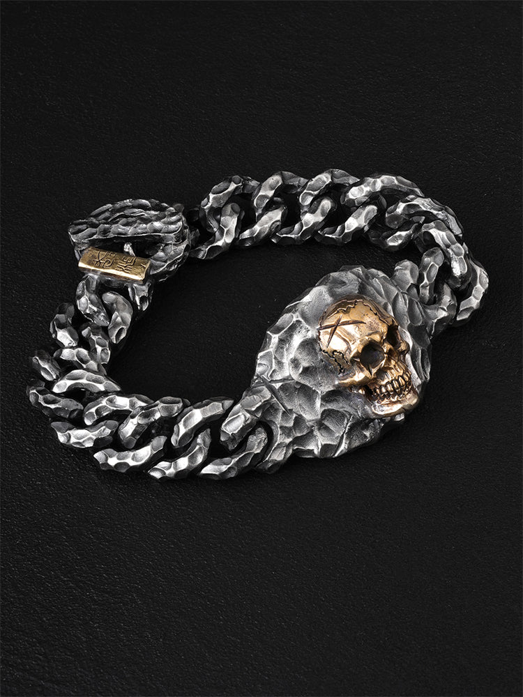 Hand-Hammered Skull Cuff Bracelet in 925 Silver & Copper gobalgoing