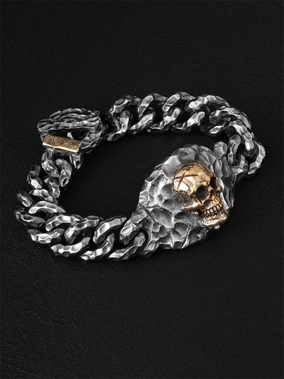 Hand-Hammered Skull Cuff Bracelet in 925 Silver & Copper gobalgoing