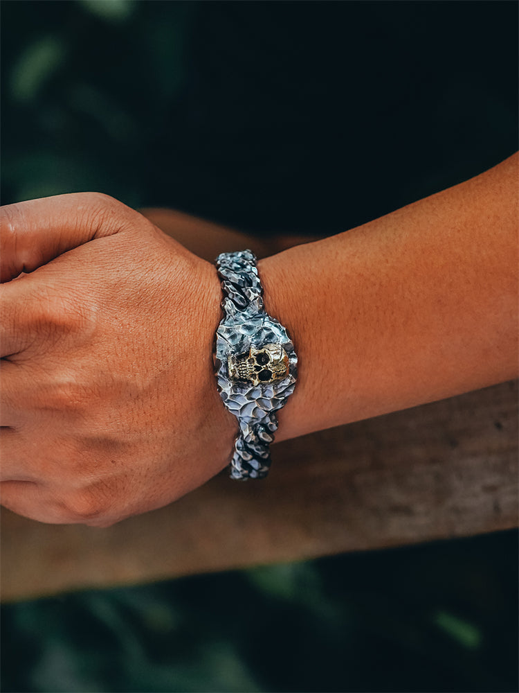 Hand-Hammered Skull Cuff Bracelet in 925 Silver & Copper gobalgoing