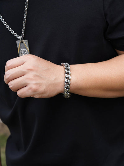 925 Silver Heavyweight Cuban Chain Bracelet with Invisible Clasp gobalgoing