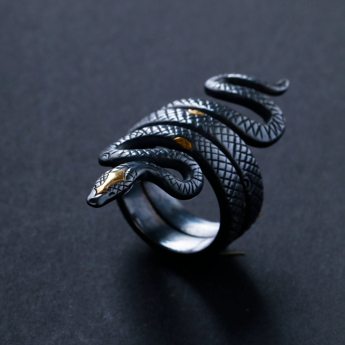 Thermomechanical Serpent Ring in 999 Silver & 24K Gold (50×10mm, ~18g) gobalgoing