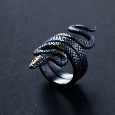 Thermomechanical Serpent Ring in 999 Silver & 24K Gold (50×10mm, ~18g) gobalgoing