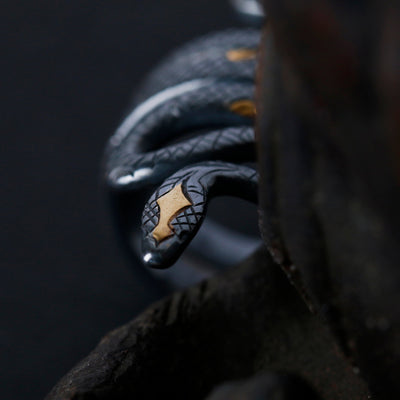 Thermomechanical Serpent Ring in 999 Silver & 24K Gold (50×10mm, ~18g) gobalgoing