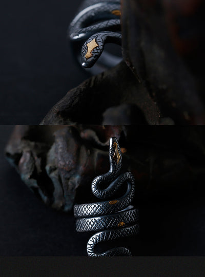 Thermomechanical Serpent Ring in 999 Silver & 24K Gold (50×10mm, ~18g) gobalgoing