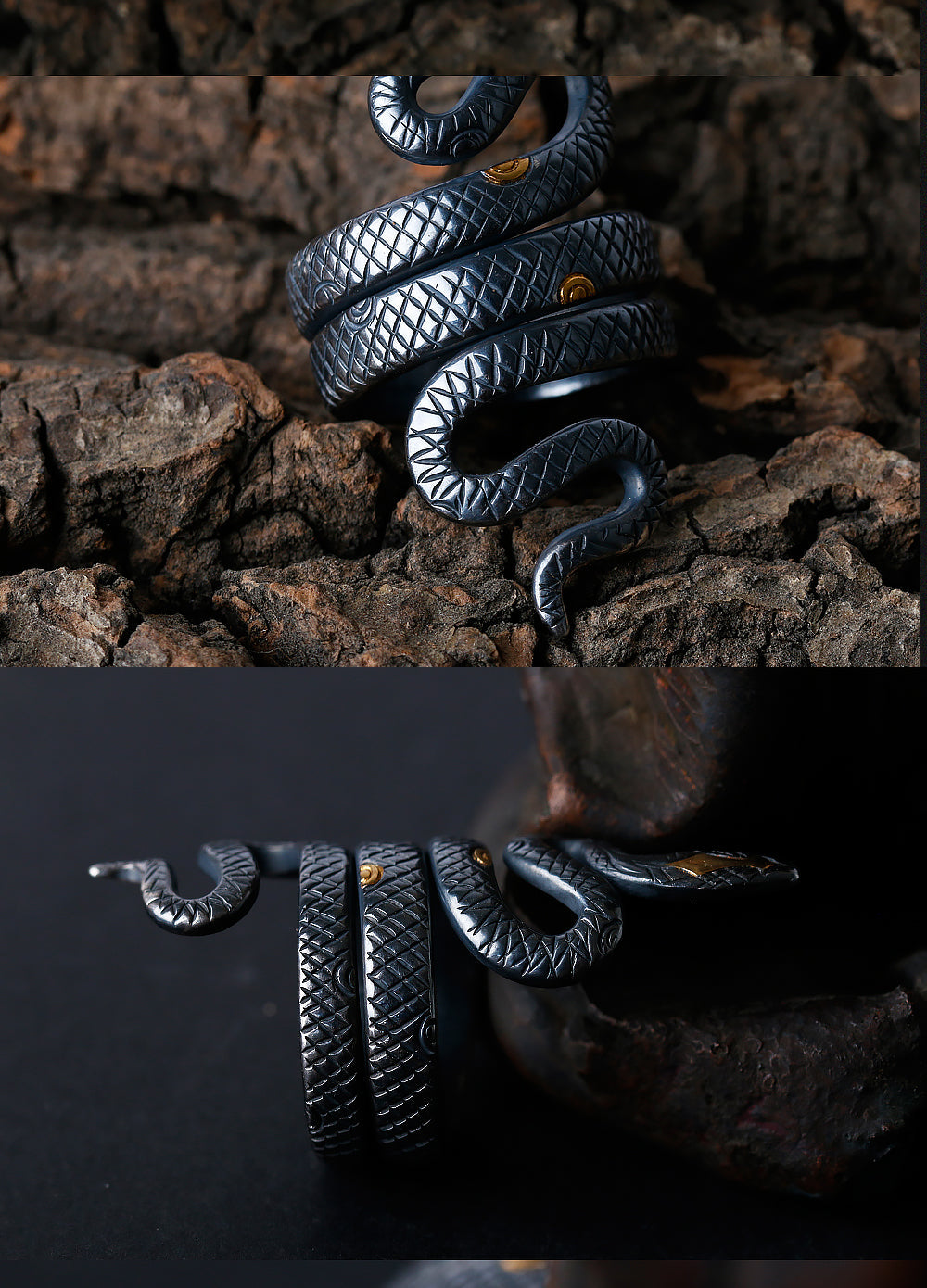 Thermomechanical Serpent Ring in 999 Silver & 24K Gold (50×10mm, ~18g) gobalgoing