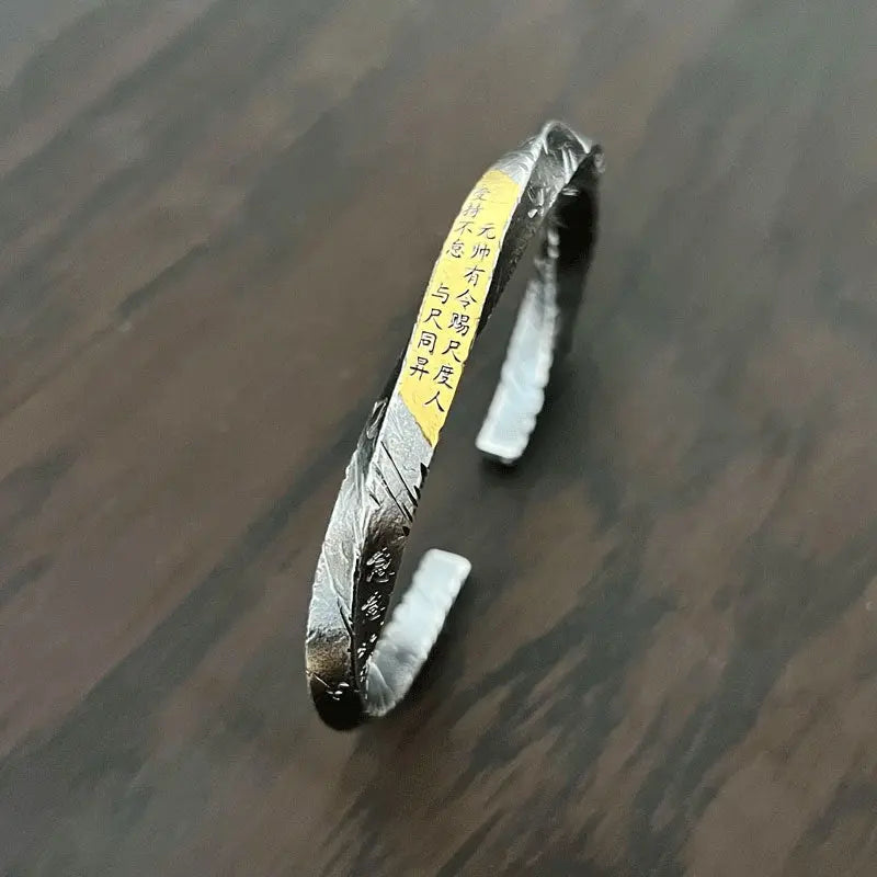 Tianpeng Ruler Bracelet: Taoist Rune Gold-Silver Inlay Retro Protection Bangle gobalgoing