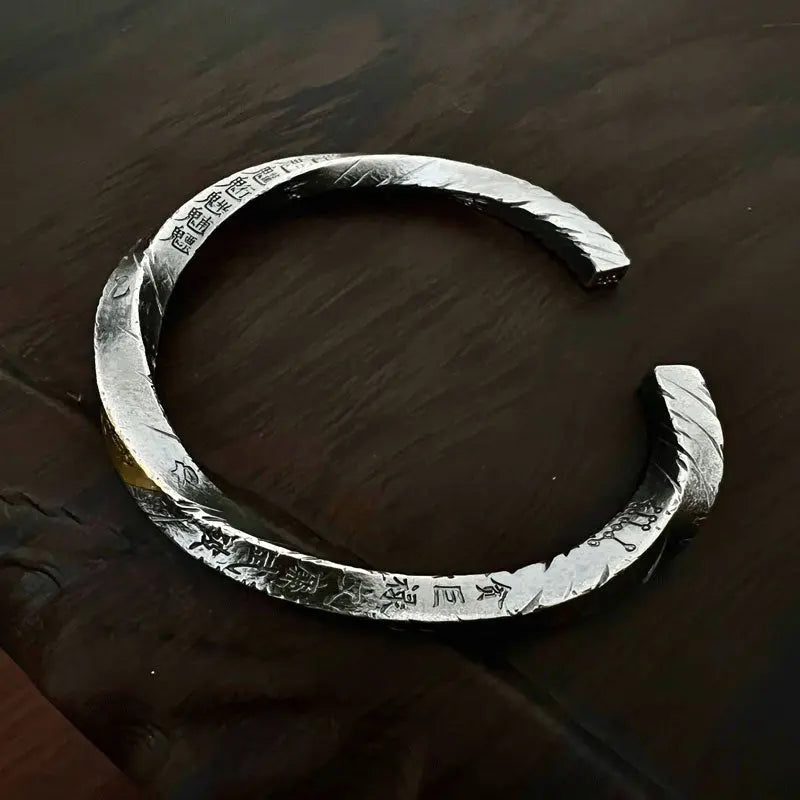 Tianpeng Ruler Bracelet: Taoist Rune Gold-Silver Inlay Retro Protection Bangle gobalgoing