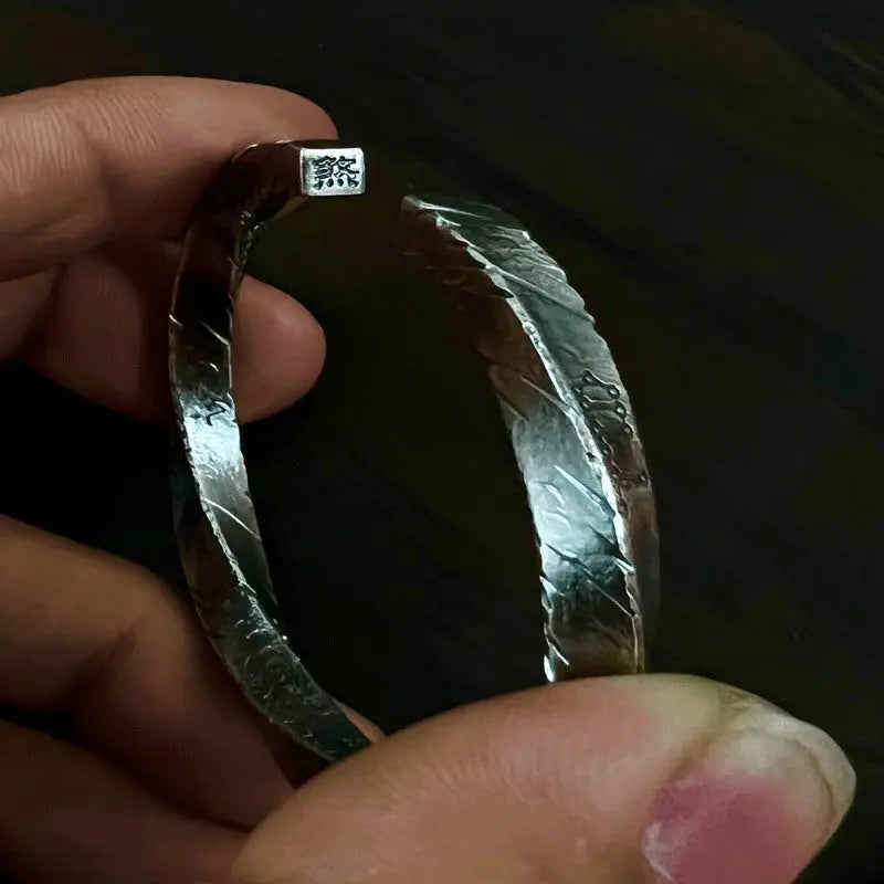 Tianpeng Ruler Bracelet: Taoist Rune Gold-Silver Inlay Retro Protection Bangle gobalgoing